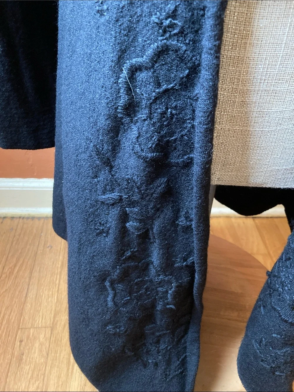 Peoria Emporium Black Wool Cardigan with Dusty Blue Ruffles